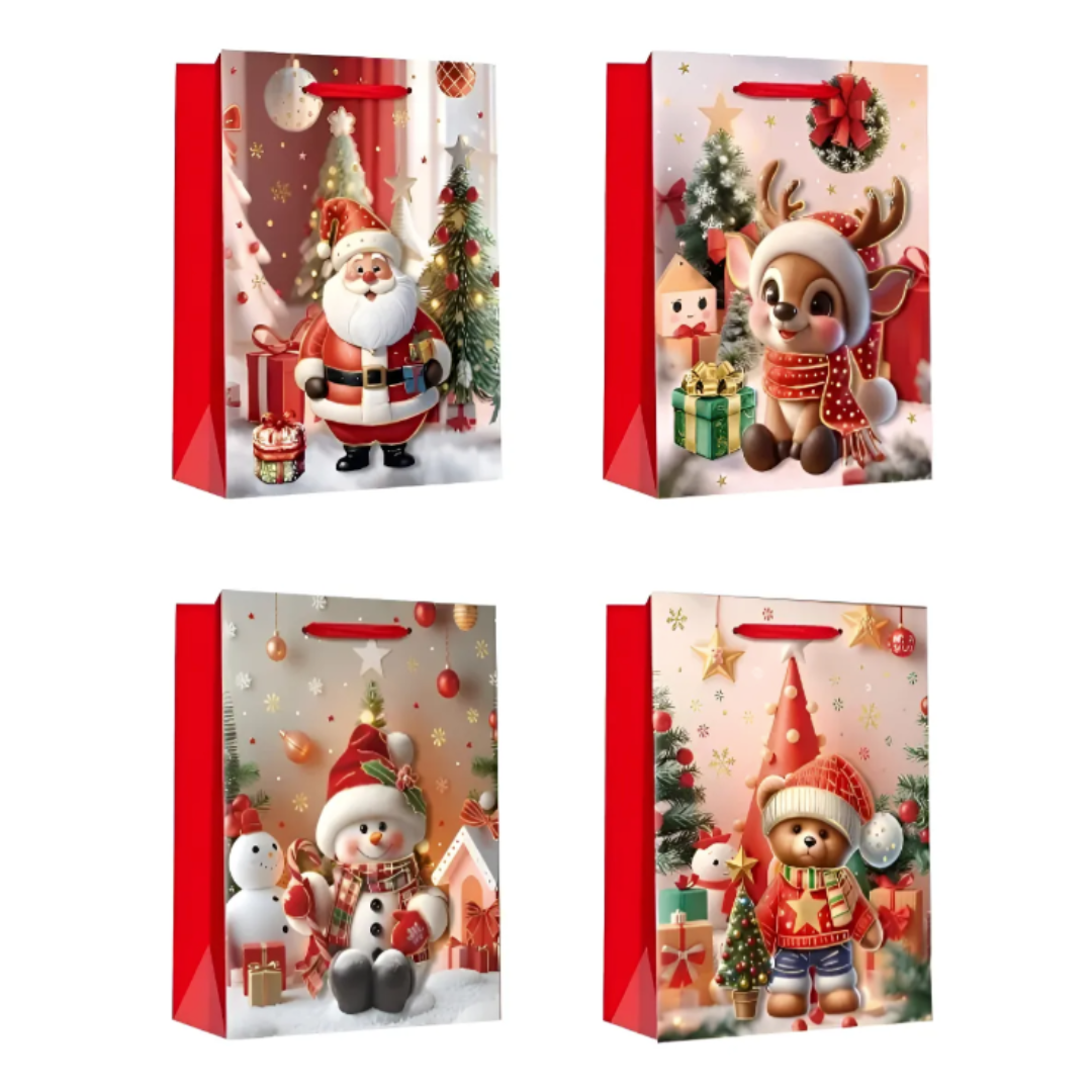 12 Bolsas De Regalo Navidad Mediana 44x32cm Pascua Navidad