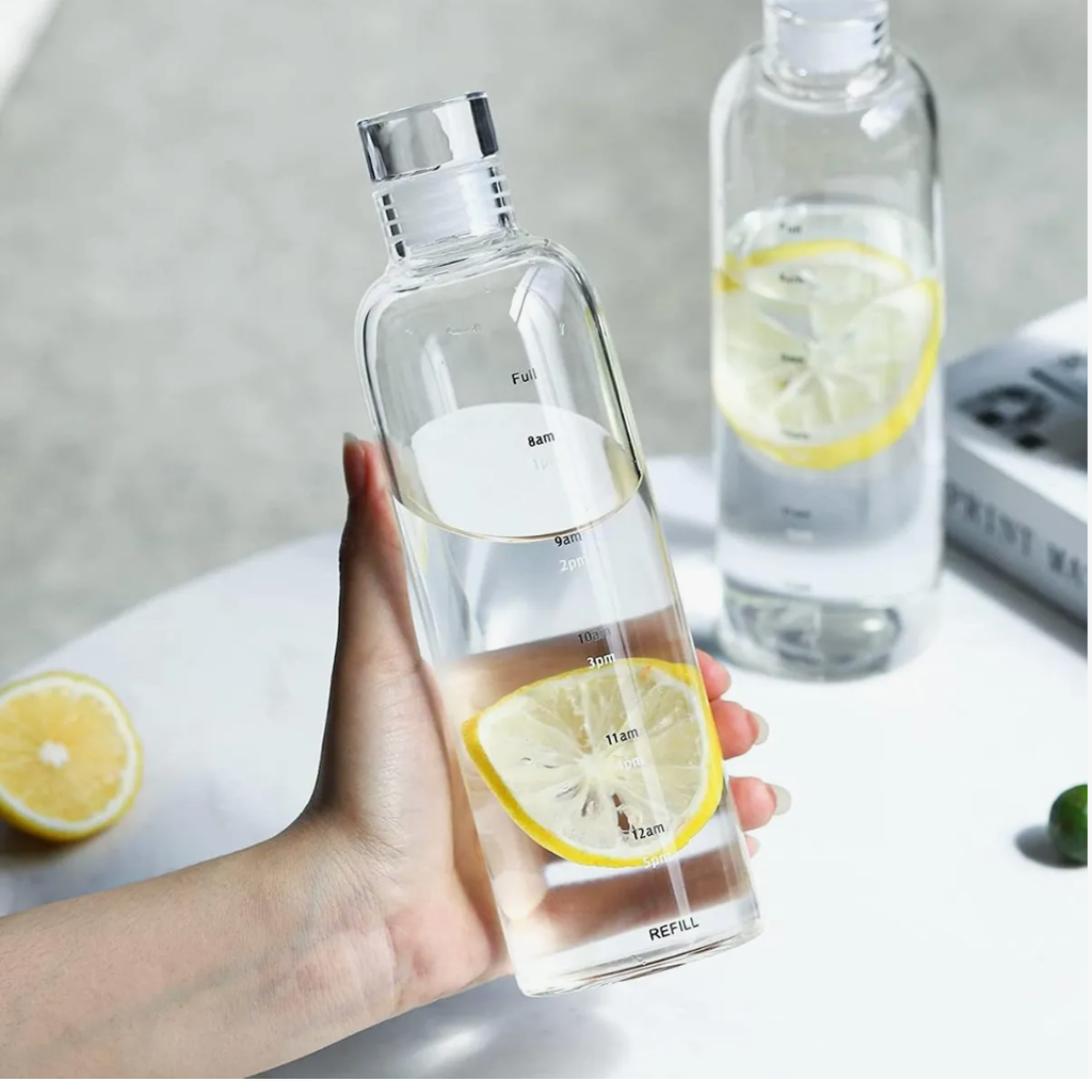 Botella de Agua de Vidrio con Horario 750 ML