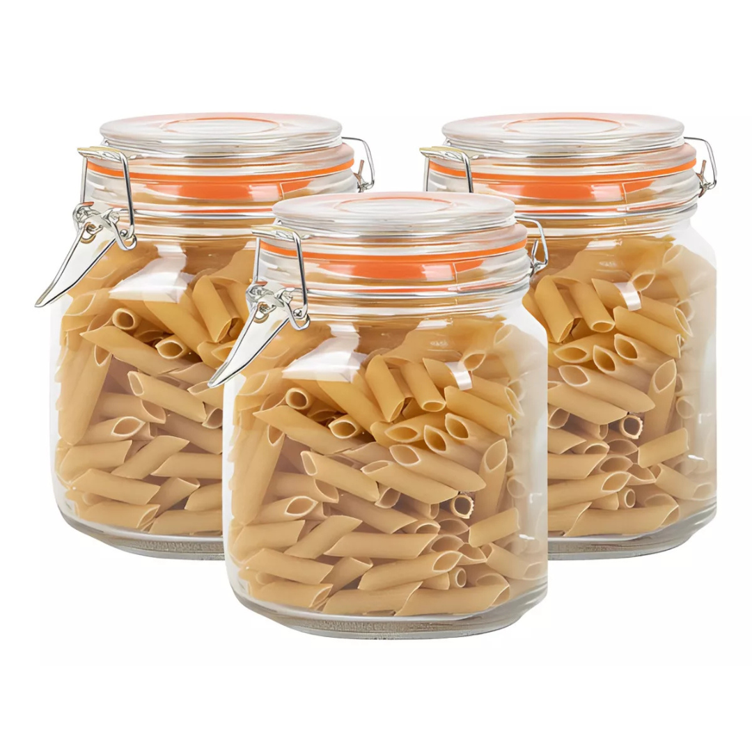 Pack 3 Frascos Canister de Vidrio 1 Litro Allegra Hermetico