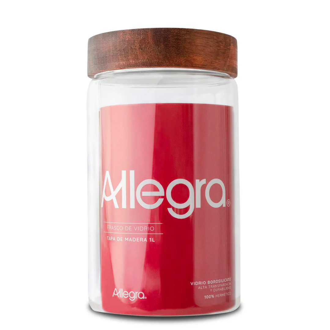 Frasco de Vidrio Tapa Madera 1000 ML Allegra
