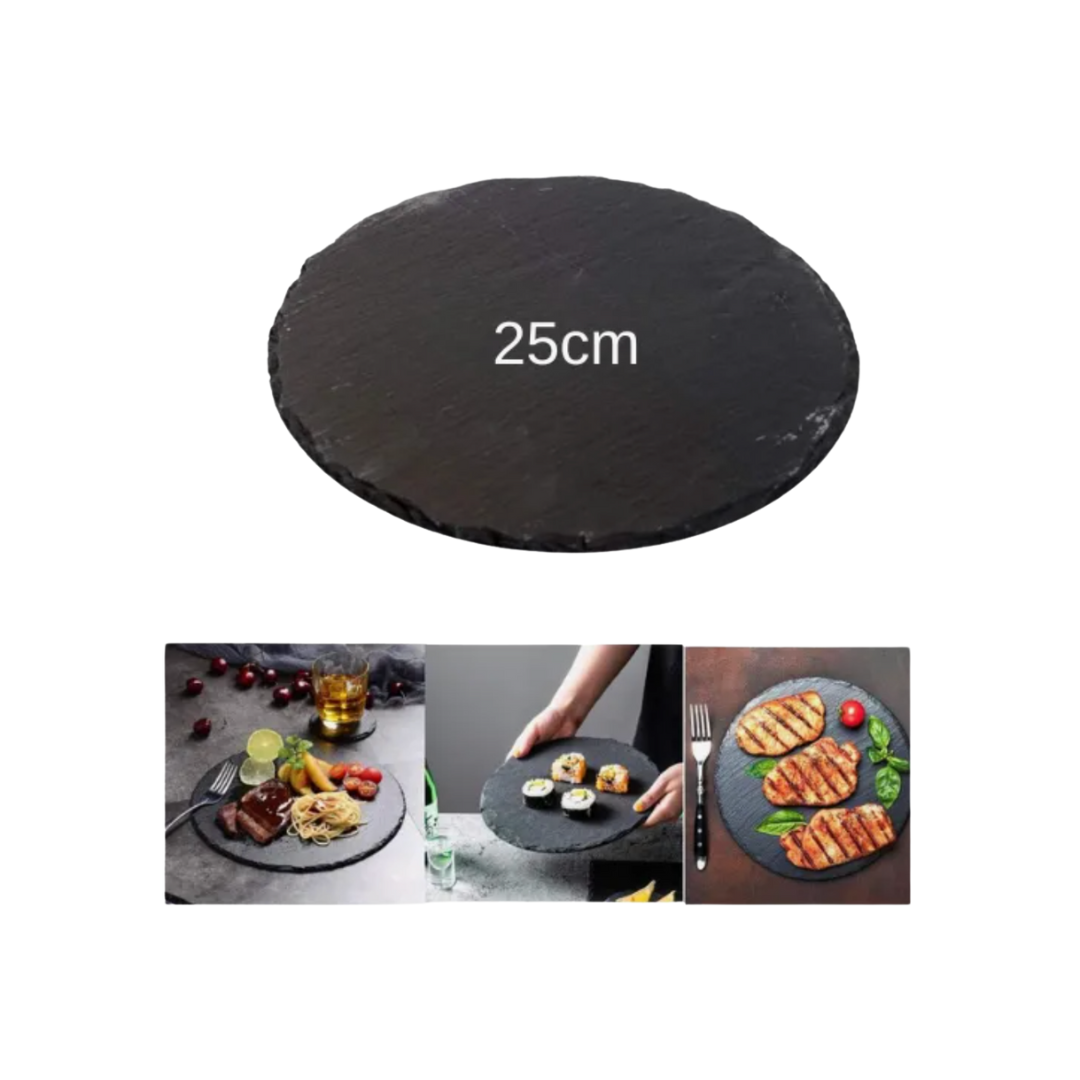 Plato Tabla Redonda Piedra Pizarra Wayu 25 cm Aperitivos