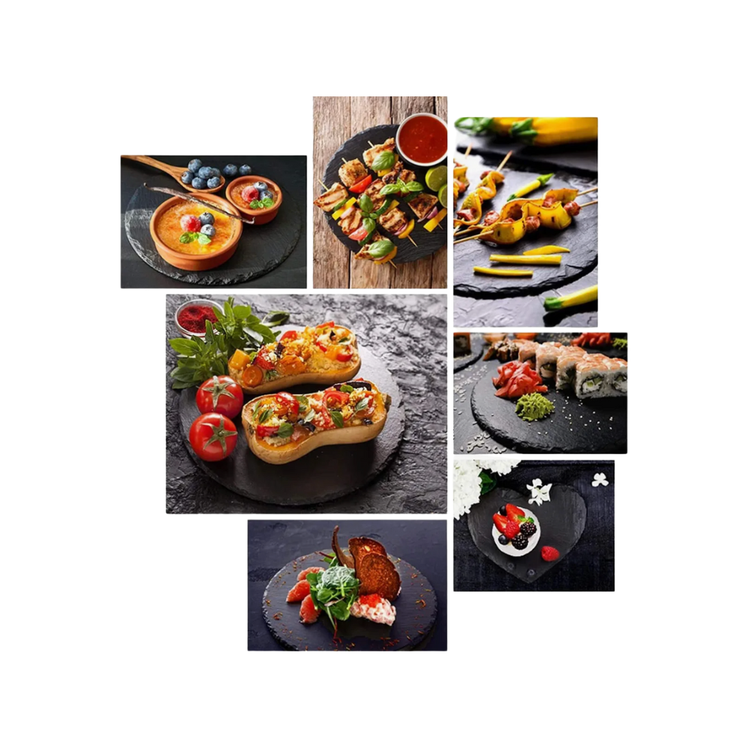 Plato Tabla Redonda Piedra Pizarra Wayu 25 cm Aperitivos