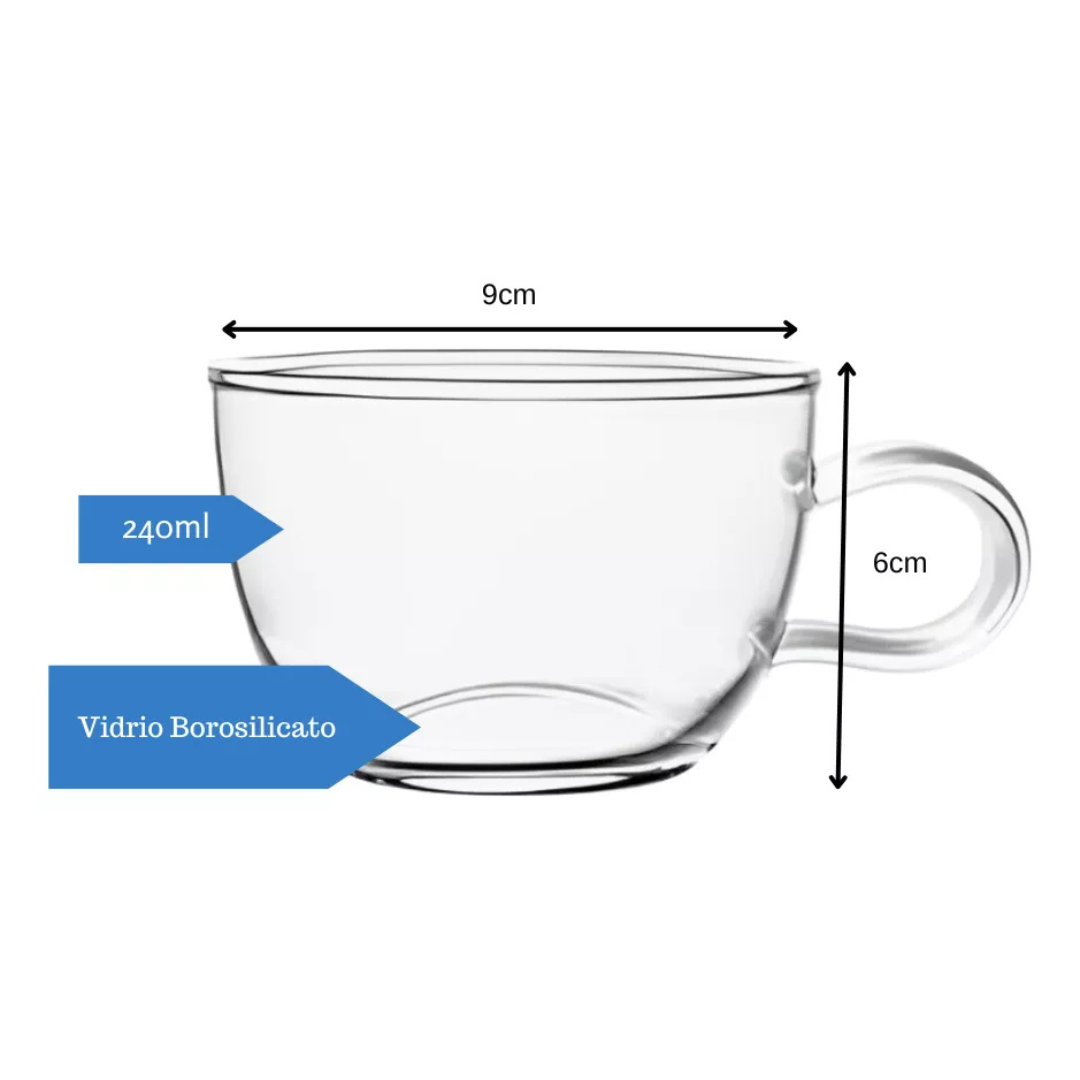 Set 6 Tazas de Vidrio Cafe Te 240 Ml