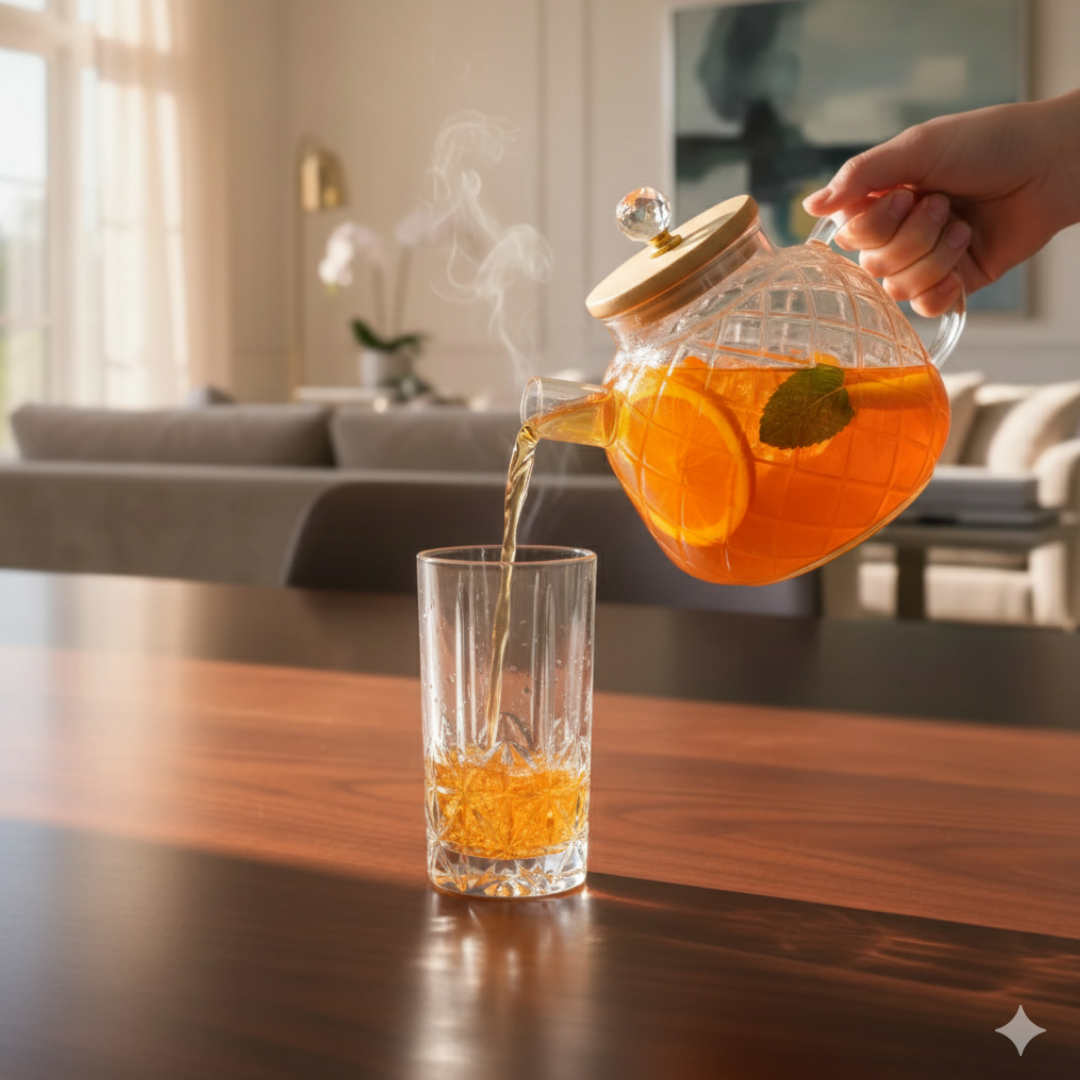 Tetera de Vidrio 1 Litro con Tapa de Madera