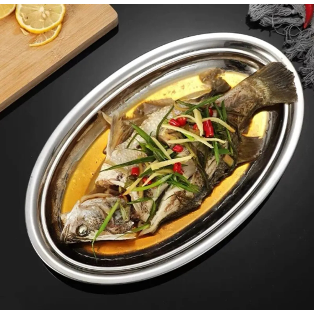 Bandeja Plato Ovalado Acero Inoxidable 35 x 22 cm Cuiner
