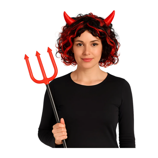 Peluca Diabla + Tridente Accesorios Halloween