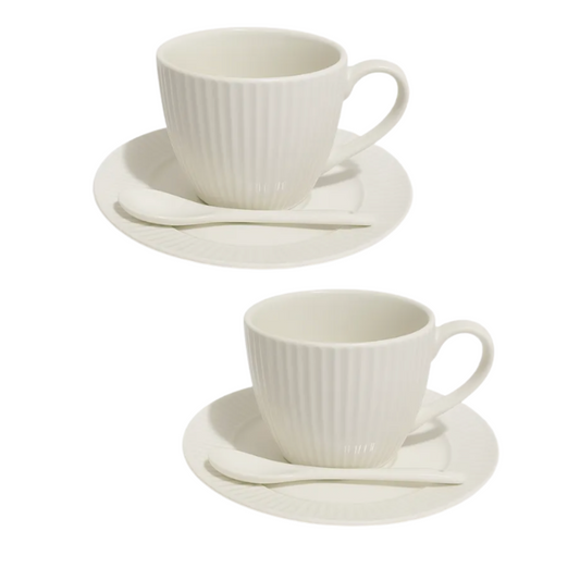 Set 2 Tazas Cafe Ceramica con Plato y Cuchara 250 Ml