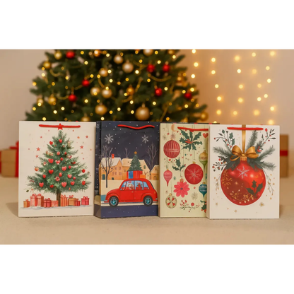 12 Bolsas De Regalos Navidad Grande + 12 Medianas + Stickers