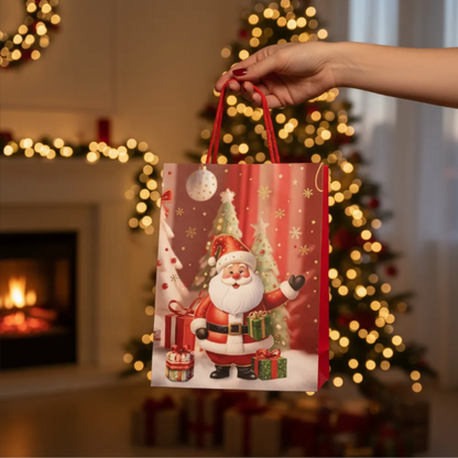 12 Bolsas De Regalos Navidad Grande + 12 Medianas + Stickers