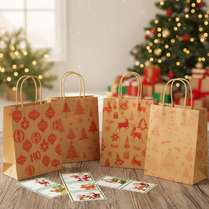 12 Bolsas Para Regalo Navidad Kraft Grande 32X26CM + Stickers