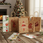12 Bolsas Para Regalo Navidad Kraft Grande 32X26CM + Stickers
