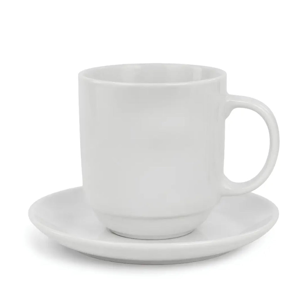 Set 6 Tazas Porcelana 350 ml + 6 Platillos Apilables