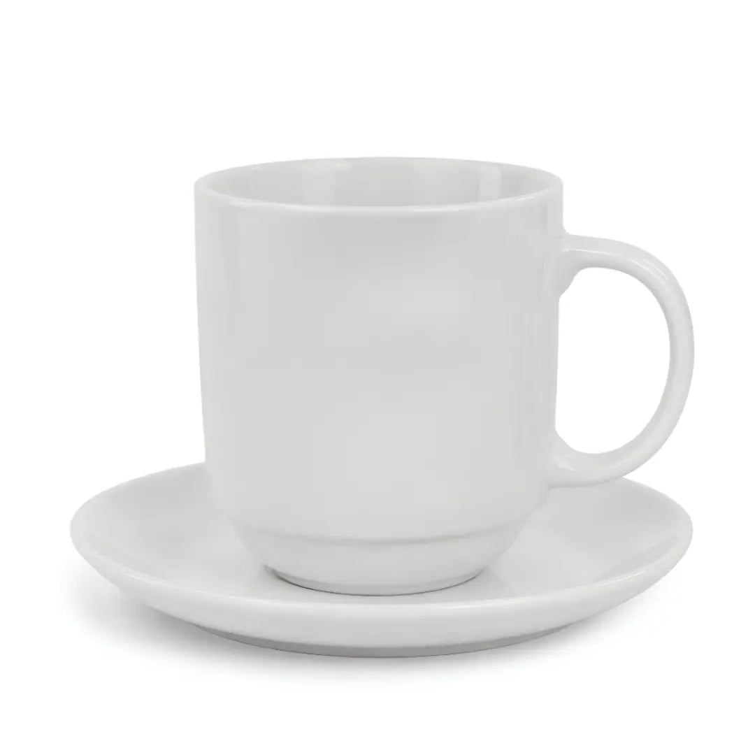 Set 6 Tazas Porcelana 350 ml + 6 Platillos Apilables