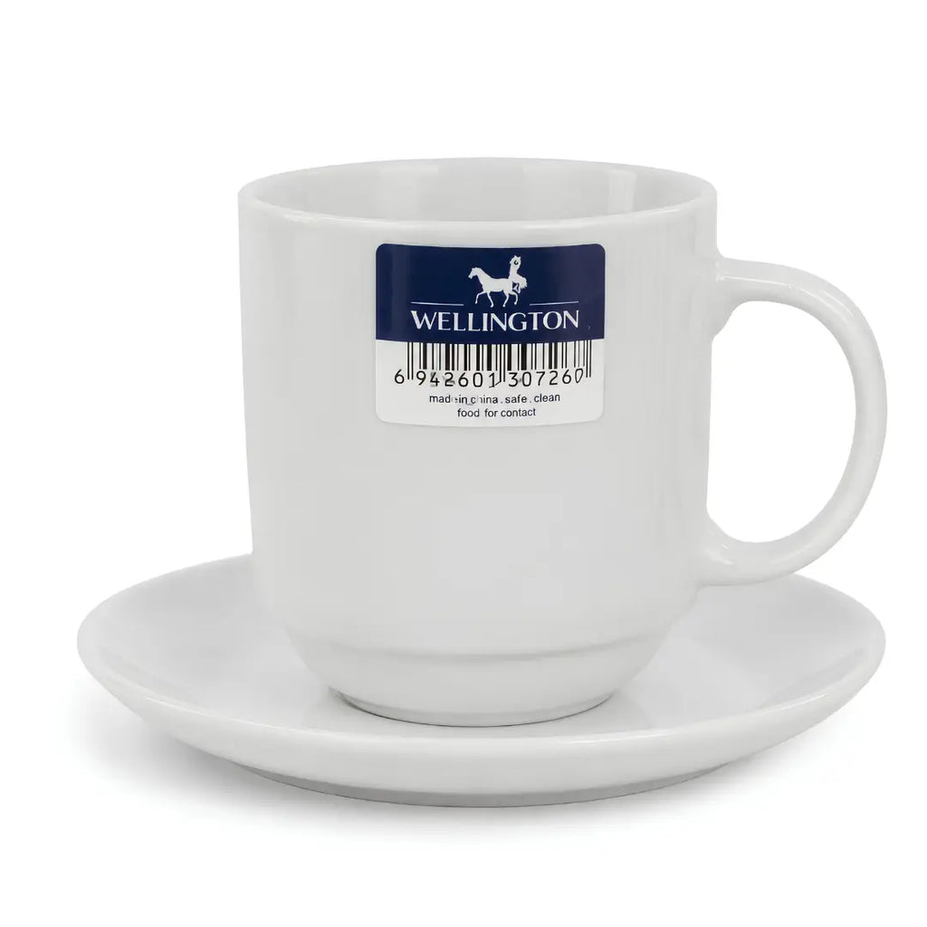 Set 6 Tazas Porcelana 350 ml + 6 Platillos Apilables