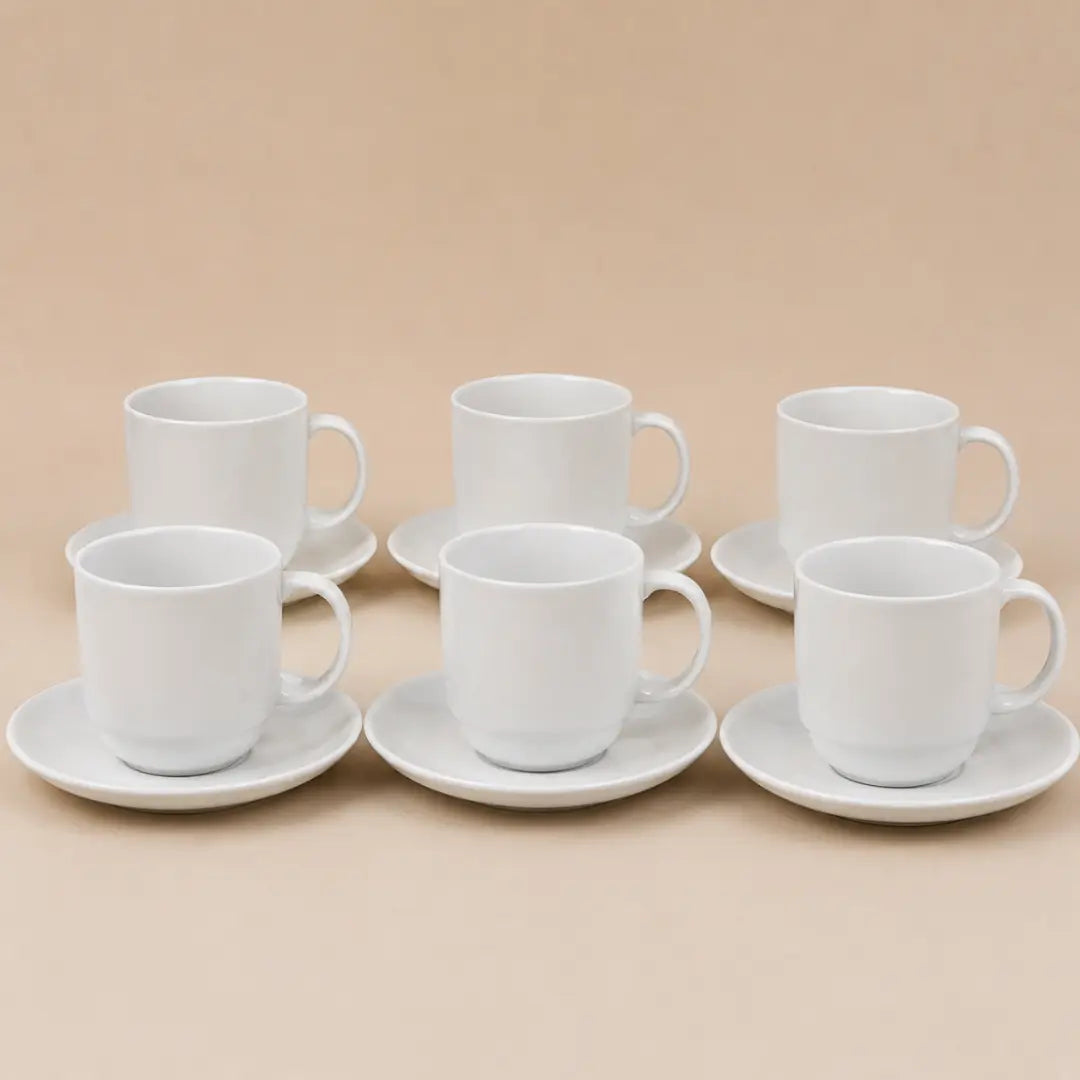 Set 6 Tazas Porcelana 350 ml + 6 Platillos Apilables