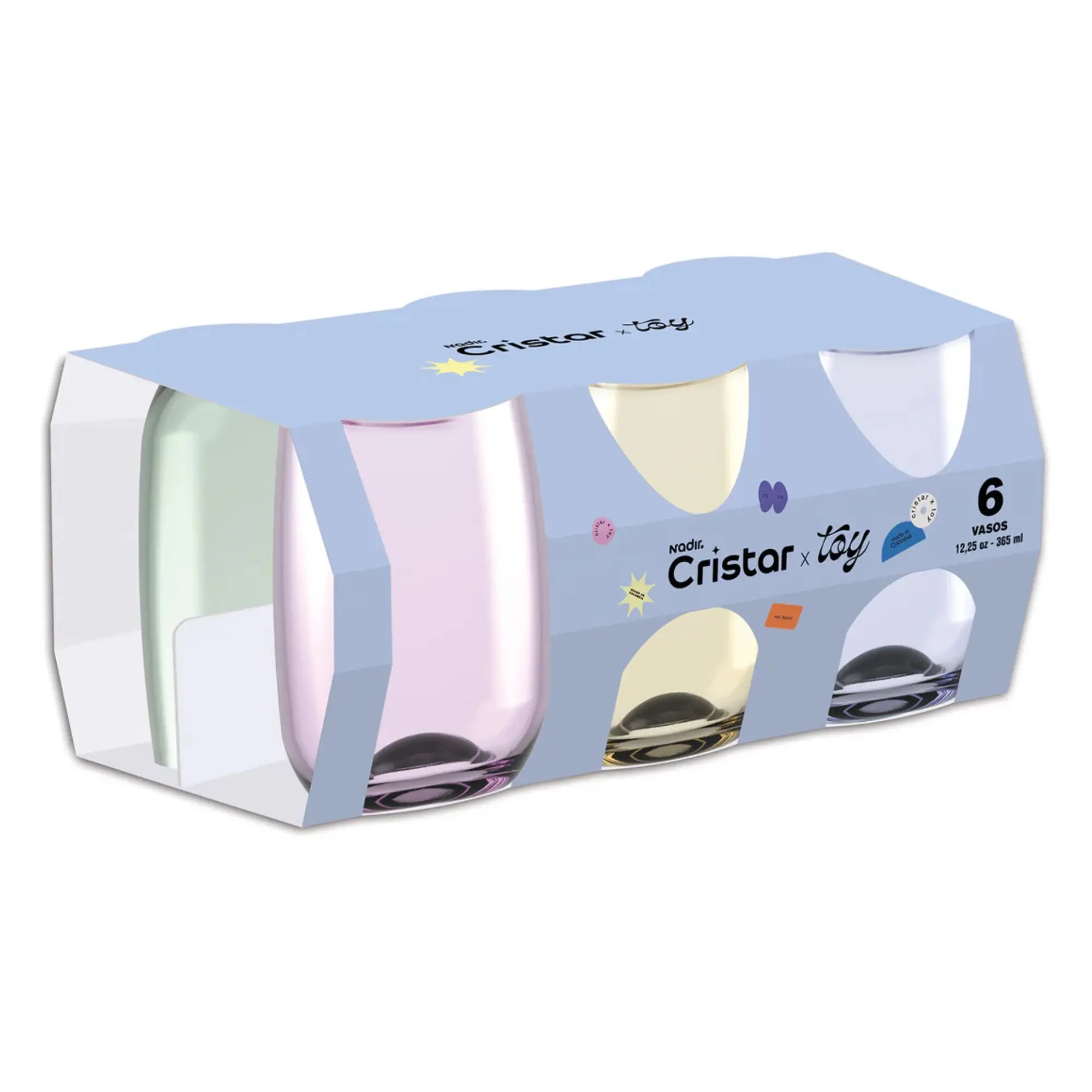 Set de 6 Vasos de Color Nadir Toy 365ml | Vasos de Vidrio
