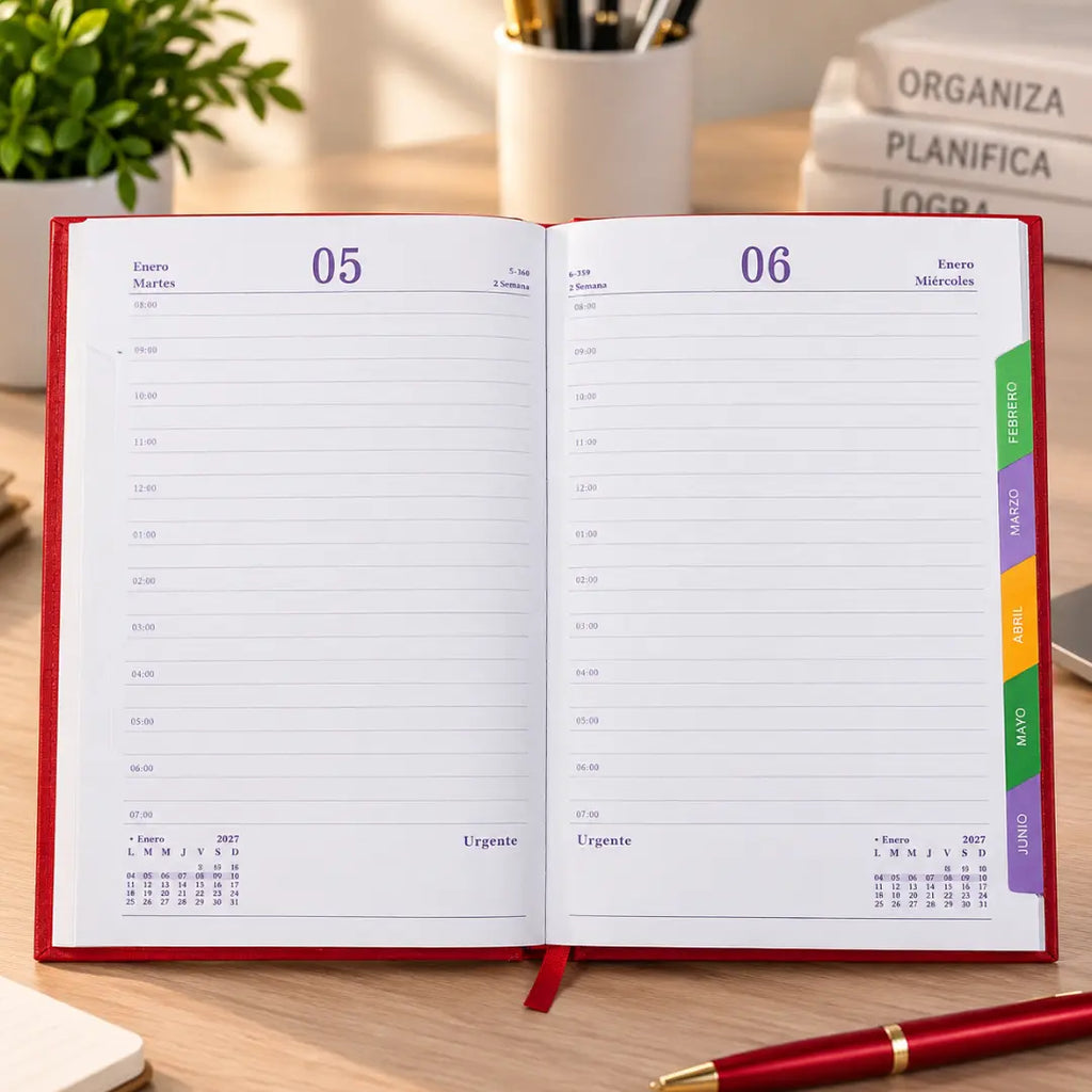 Agenda Planificador 2027 A5 Diaria con Horarios y Separadores Mensuales