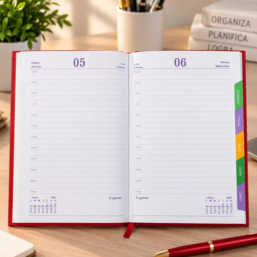 Agenda Planificador 2027 A5 Diaria con Horarios y Separadores Mensuales