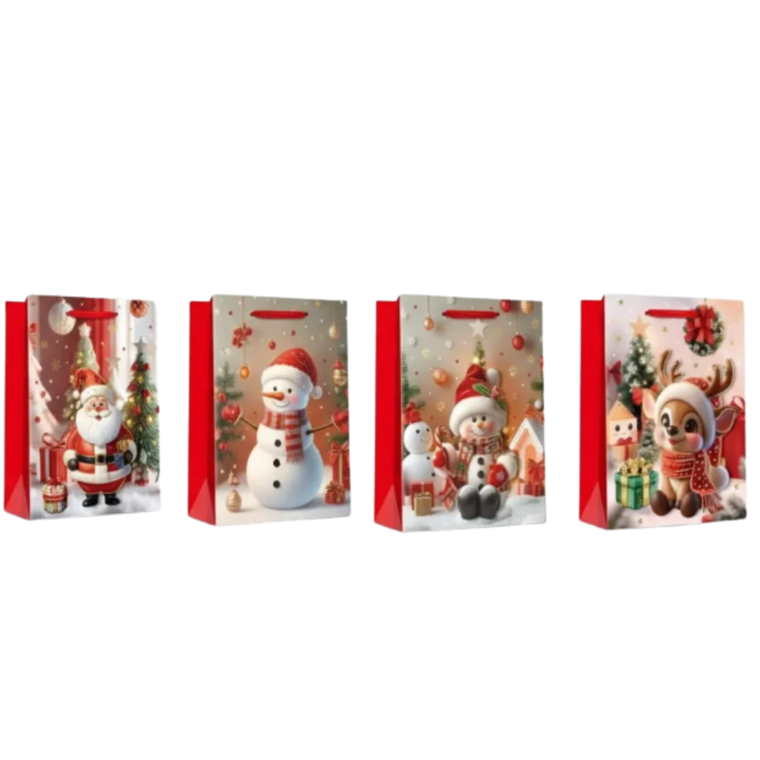 12 Bolsas De Regalo Navidad Mediana 32x26cm Pascua Navidad