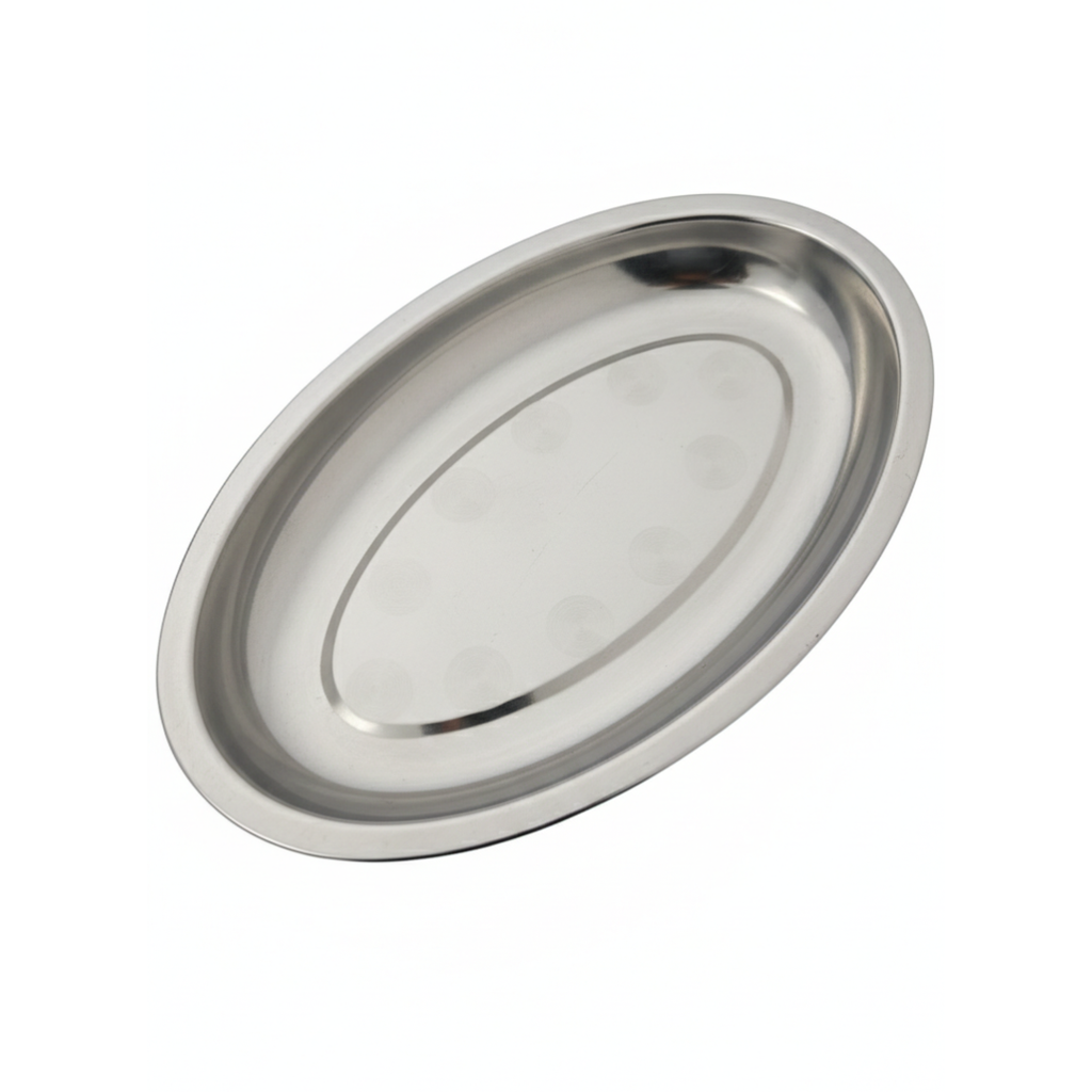 Bandeja de Acero Inoxidable 25cm | Fuente Ovalada de Mesa