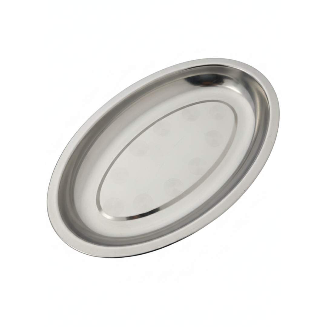 Bandeja de Acero Inoxidable 25cm | Fuente Ovalada de Mesa
