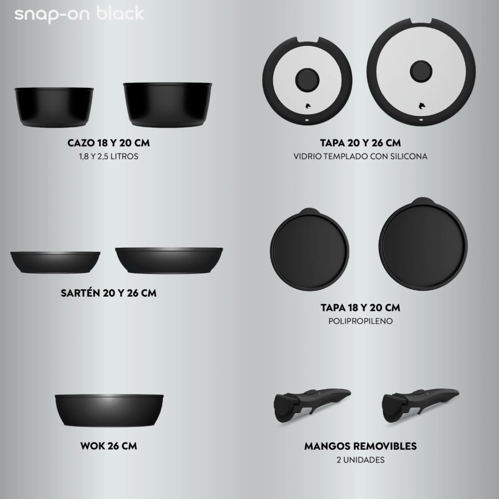 Bateria de Cocina 11 Piezas Moon Aluminio Forjado Snap On