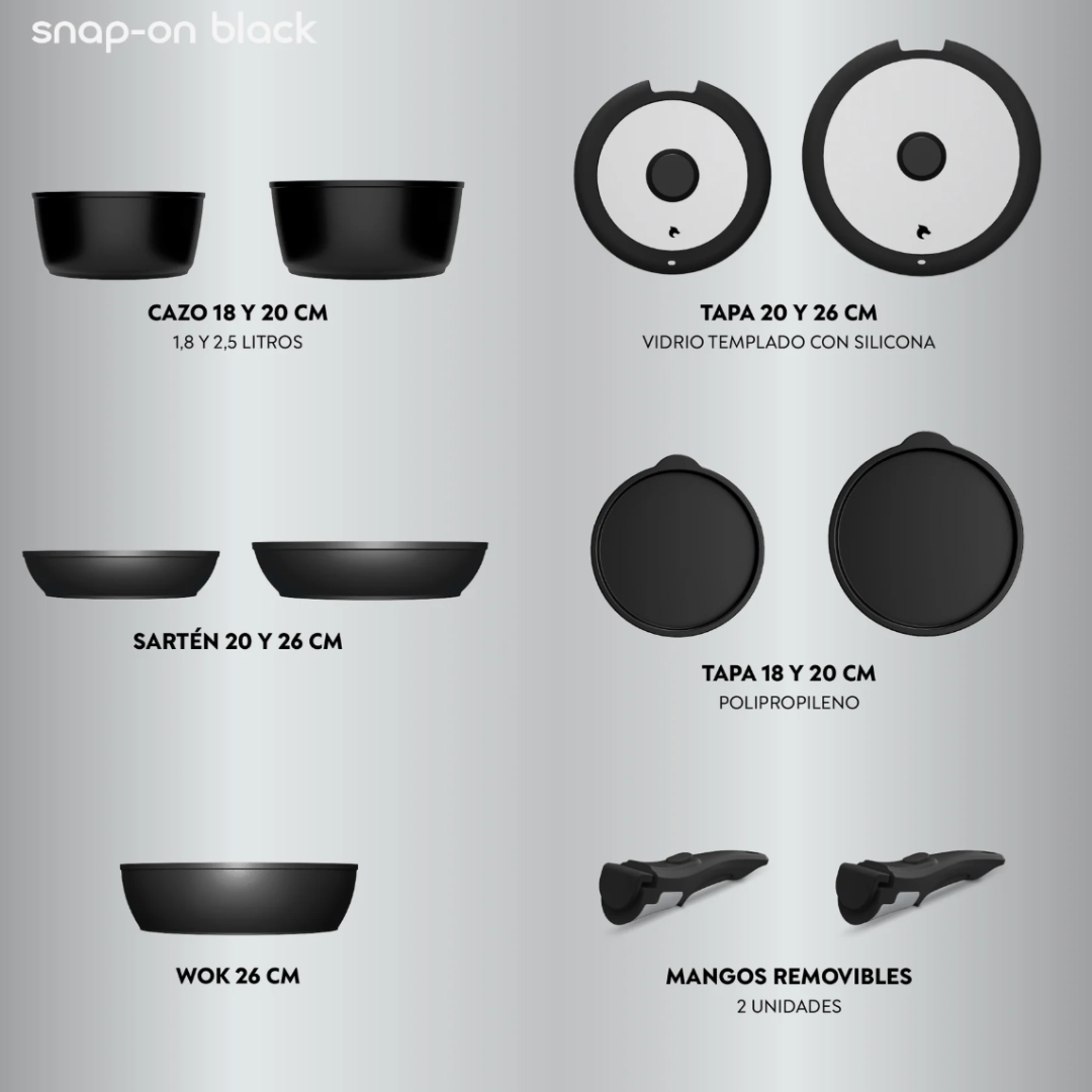 Bateria de Cocina 11 Piezas Moon Aluminio Forjado Snap On