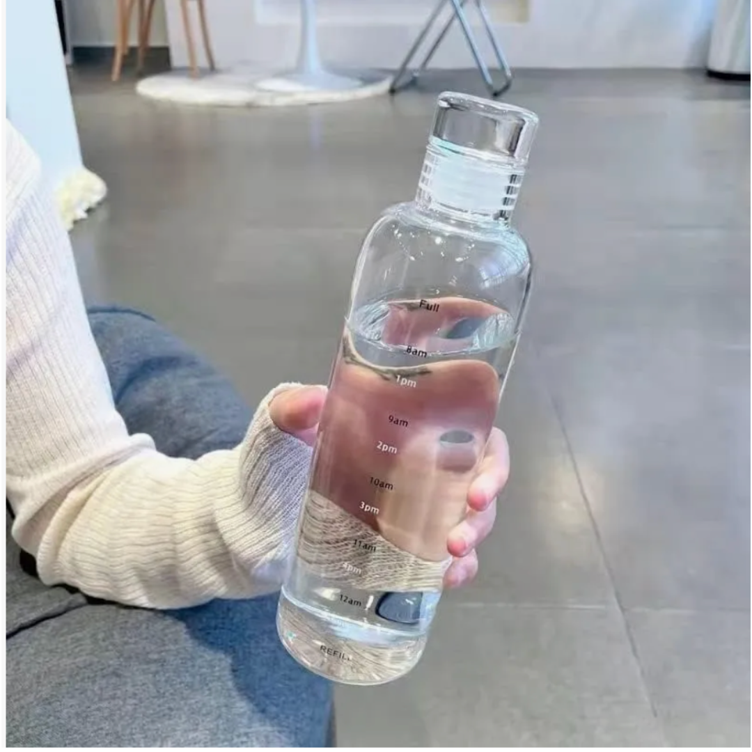 Botella de Agua de Vidrio con Horario 750 ML