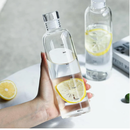 Botella de Agua de Vidrio con Horario 750 ML