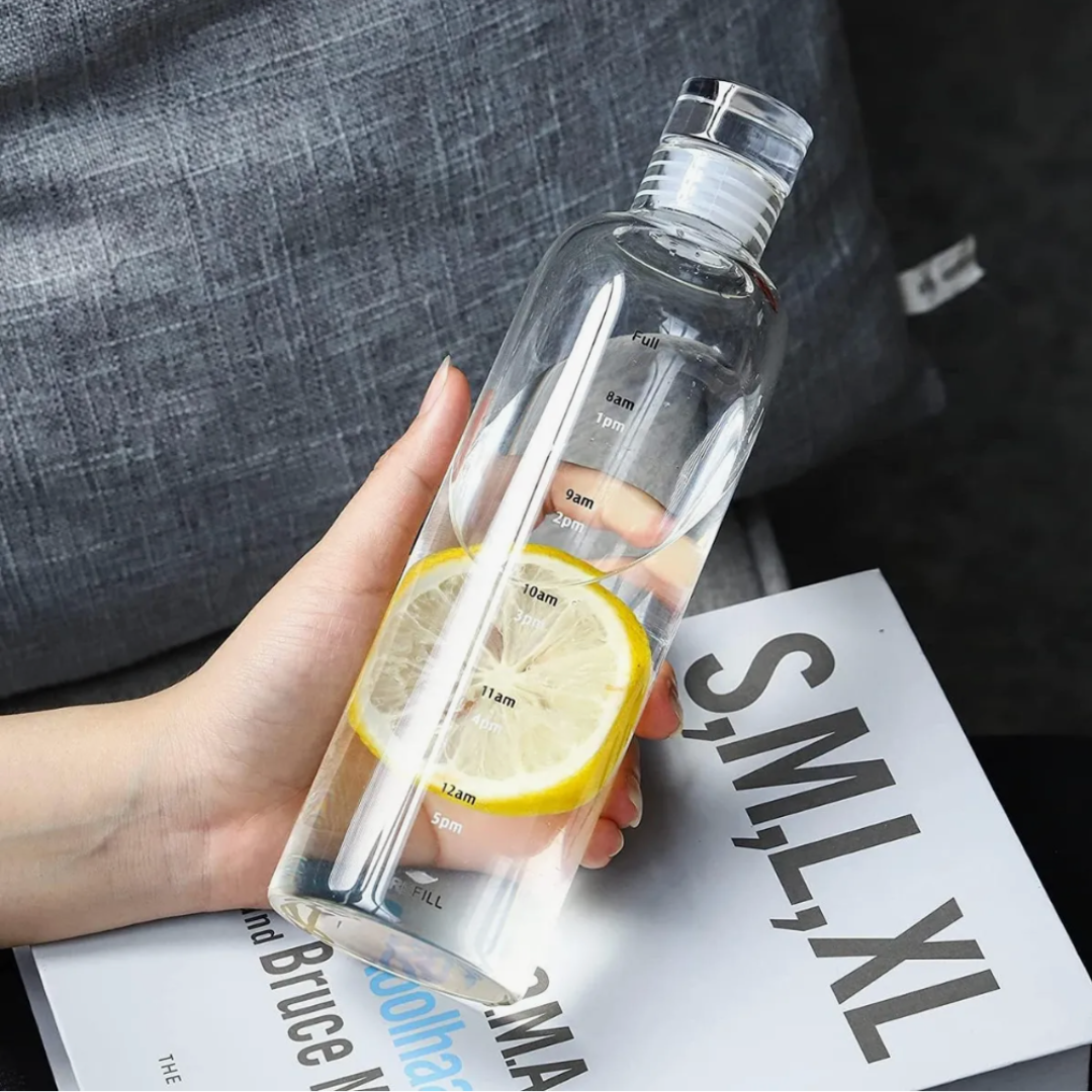 Botella de Agua de Vidrio con Horario 750 ML