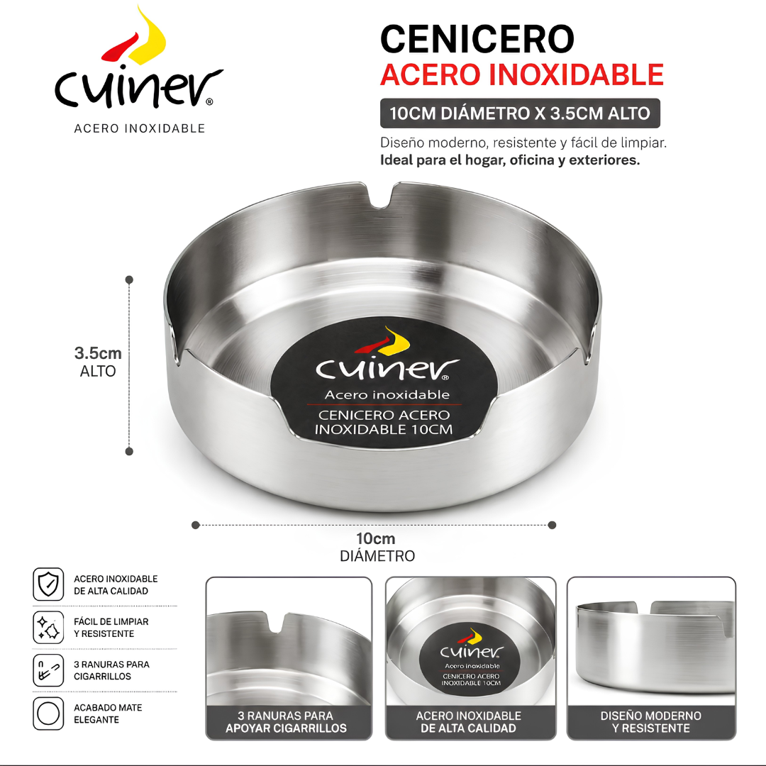 Cenicero Acero Inoxidable 10 cm Redondo | Cuiner