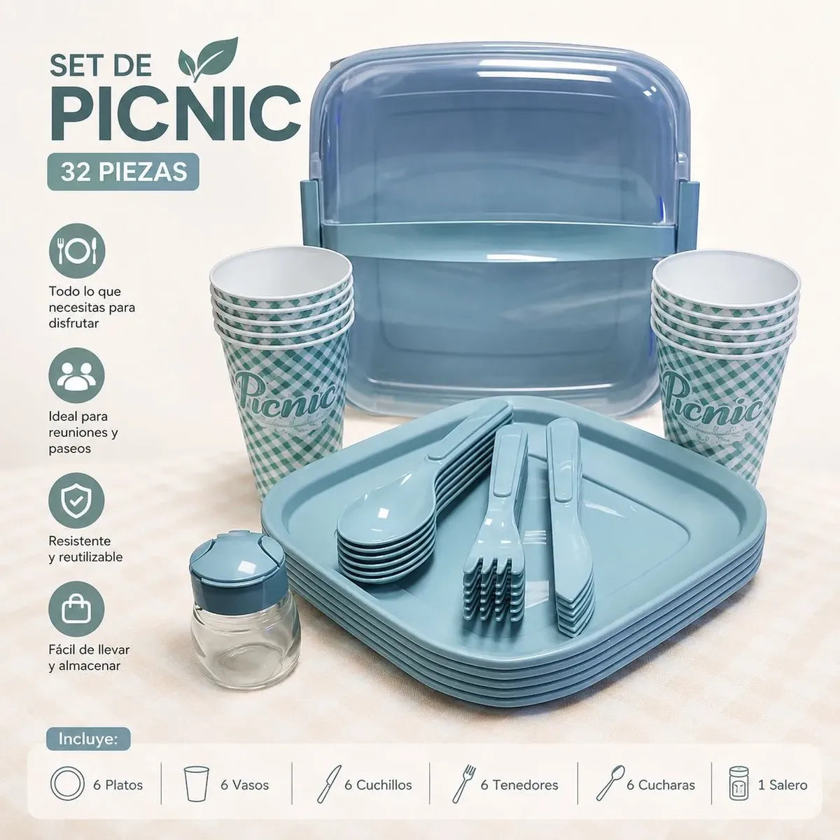 Set Picnic 32 piezas 6 personas