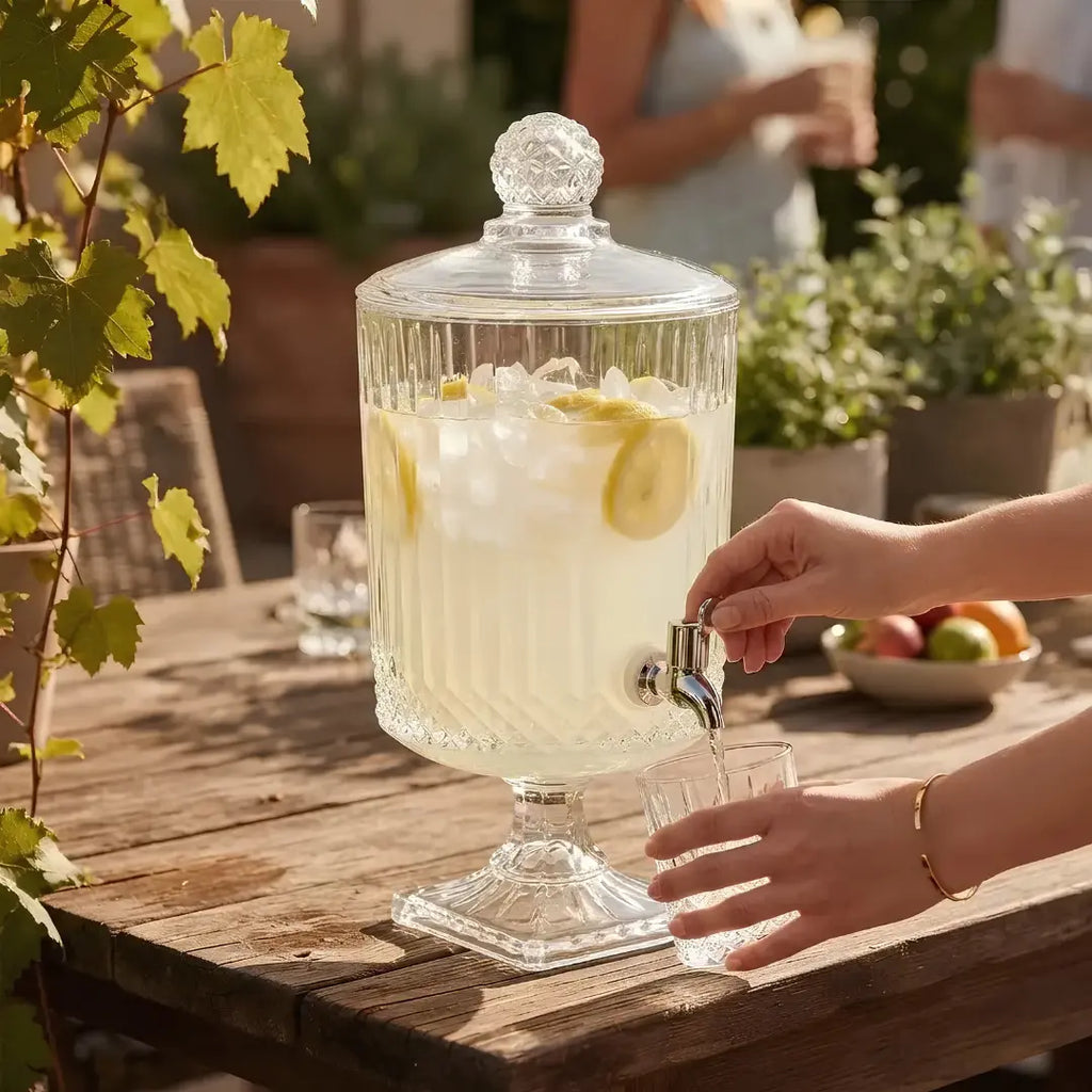 Dispensador de Bebidas de Vidrio Labrado 4,5 Litros con Grifo Elegante