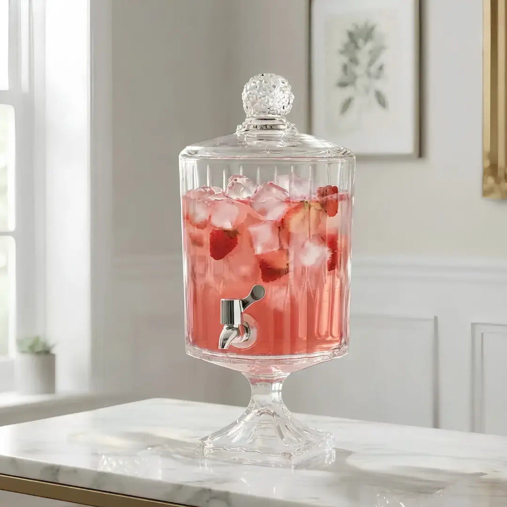 Dispensador de Bebidas de Vidrio Labrado 4,5 Litros con Grifo Elegante
