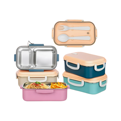 Taper Fiambrera Metálica 2 Espacios 450ml + Cubiertos Titiz