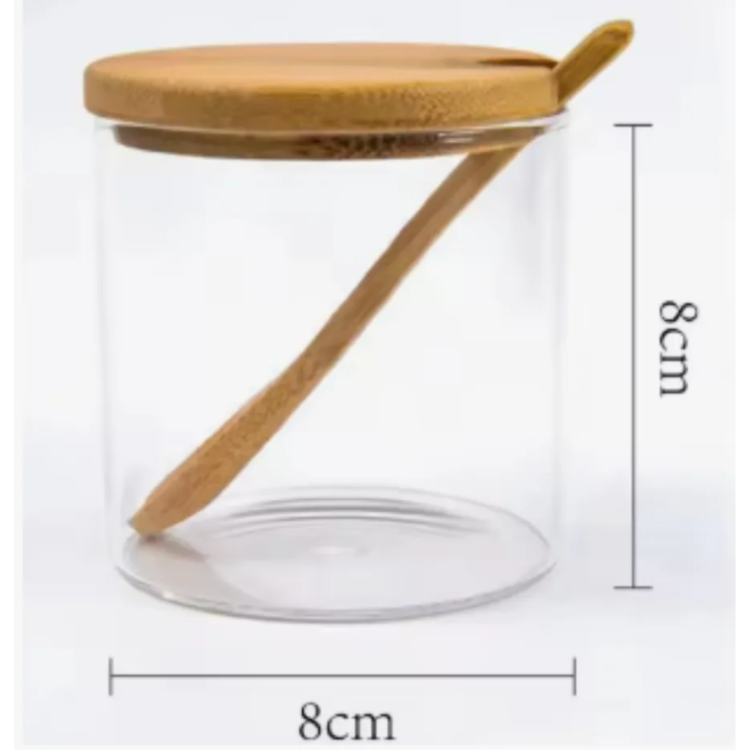 Frasco de Vidrio con Tapa y Cuchara de Bambu 300 ML