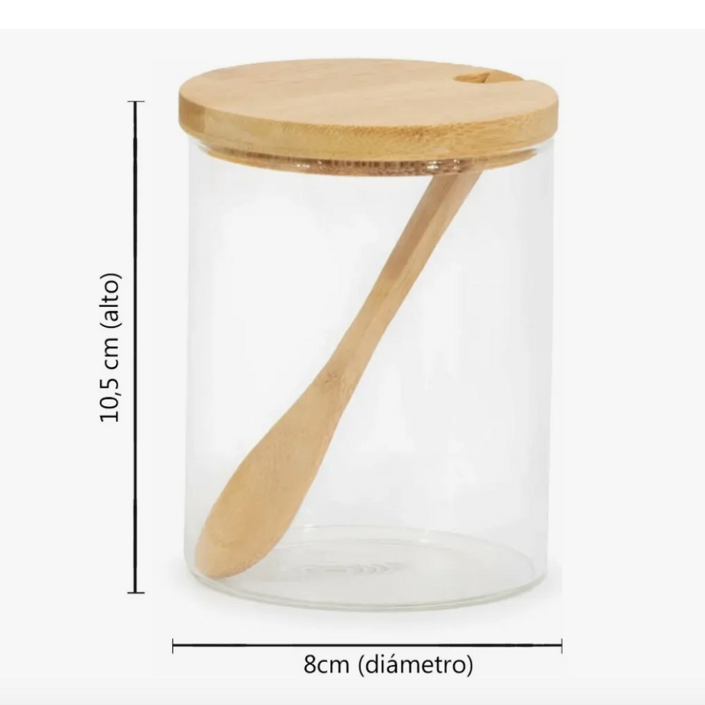 Frasco de Vidrio con Tapa y Cuchara de Bambu 380 ML