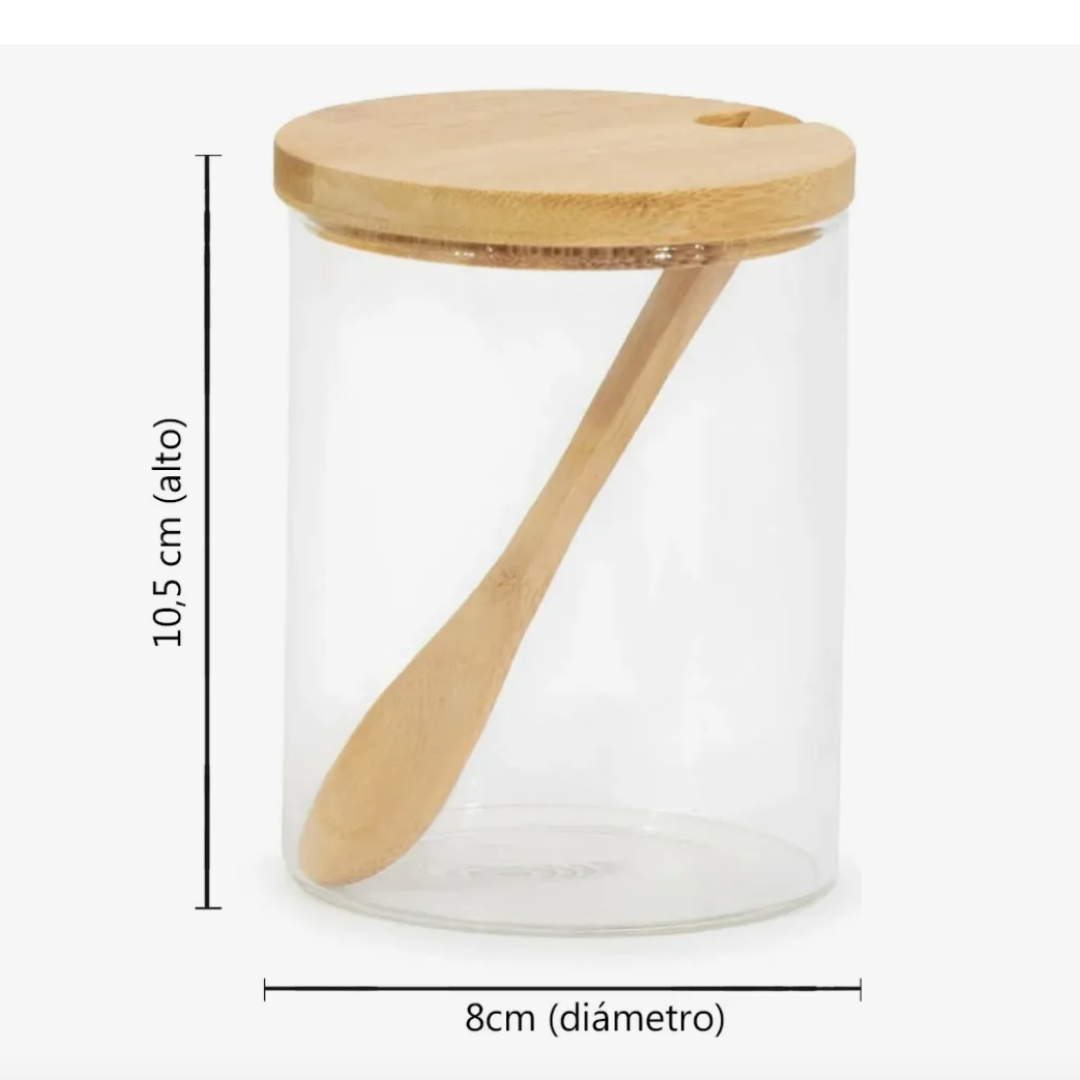 Frasco de Vidrio con Tapa y Cuchara de Bambu 380 ML