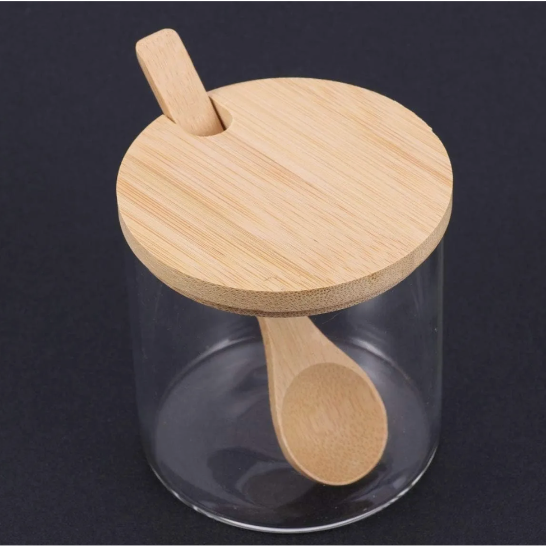 Frasco de Vidrio con Tapa y Cuchara de Bambu 380 ML