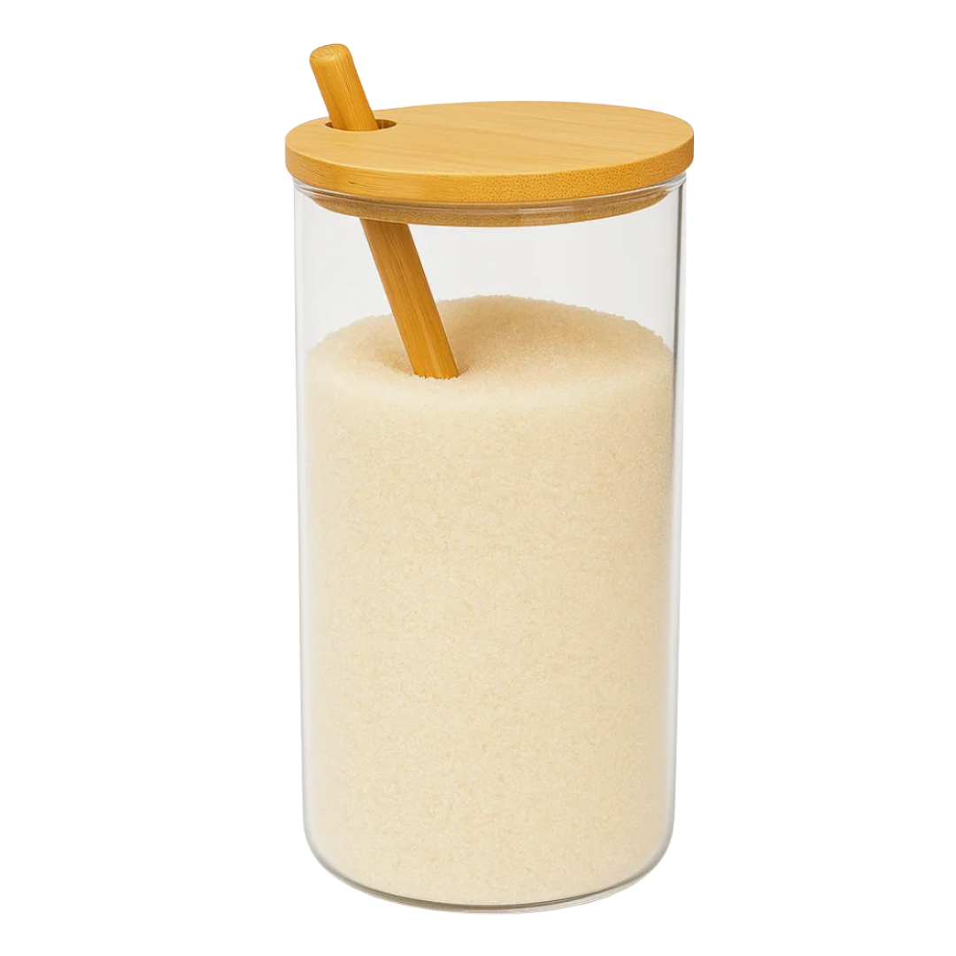 Frasco de Vidrio con Tapa y Cuchara de Bambu 600 Ml