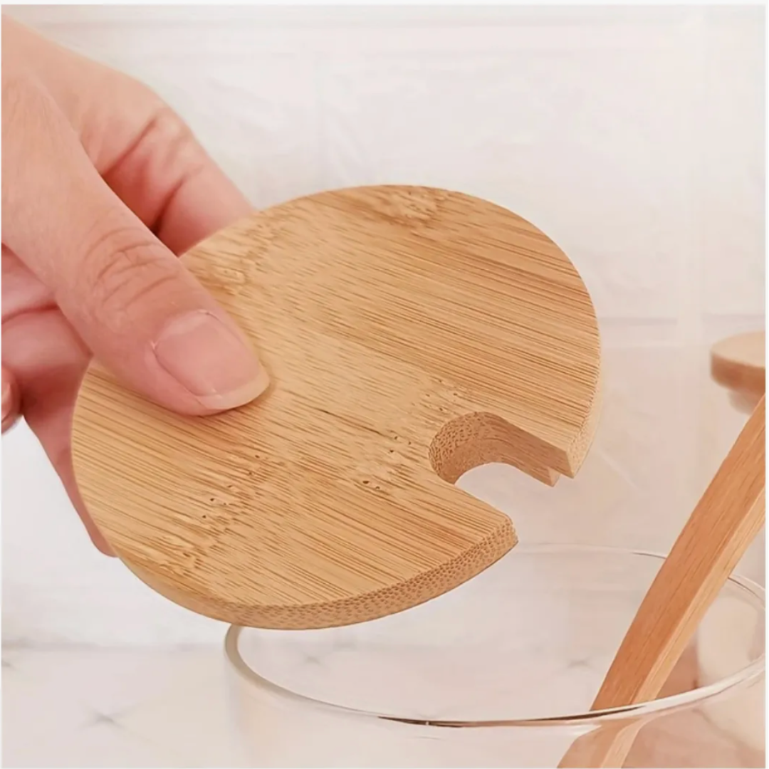 Frasco de Vidrio con Tapa y Cuchara de Bambu 600 Ml