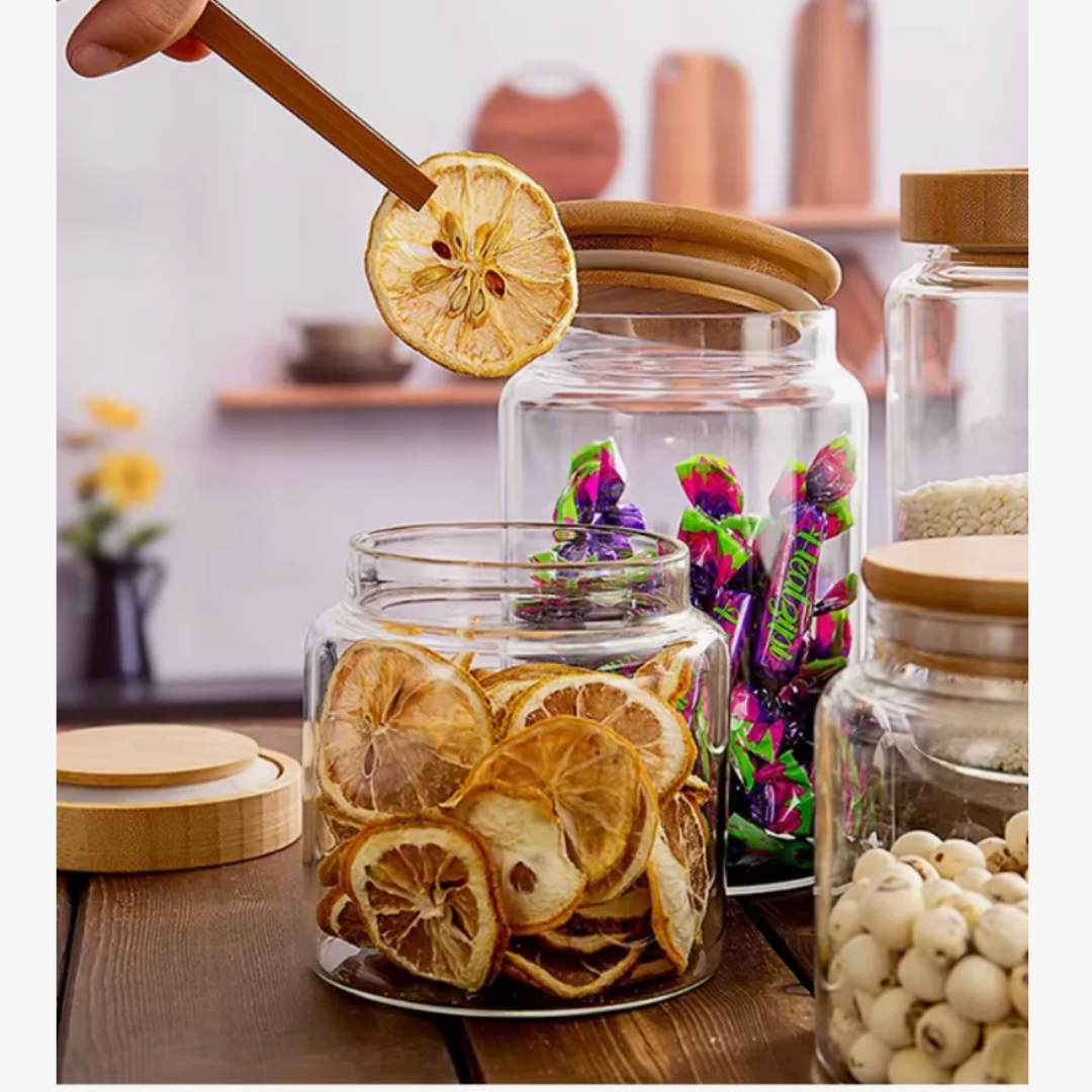 Frasco Hermético Vidrio 1800ml con Tapa Bambú