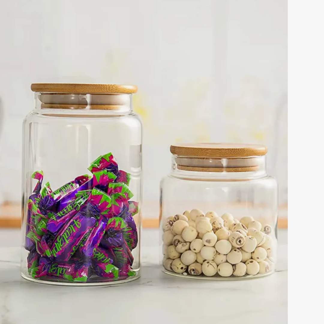 Frasco Hermético Vidrio 1800ml con Tapa Bambú