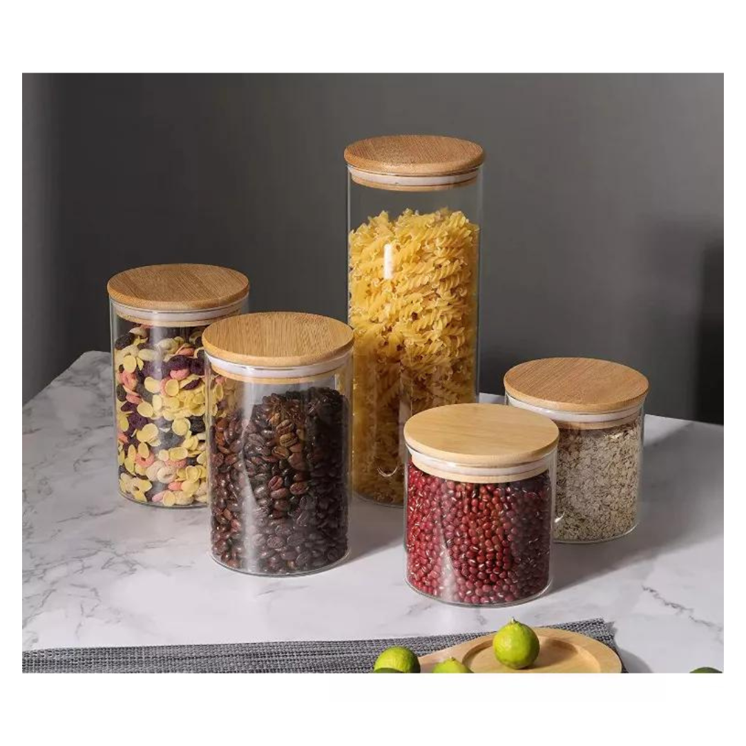 Frasco de Vidrio Tapa Bambu 600 Ml