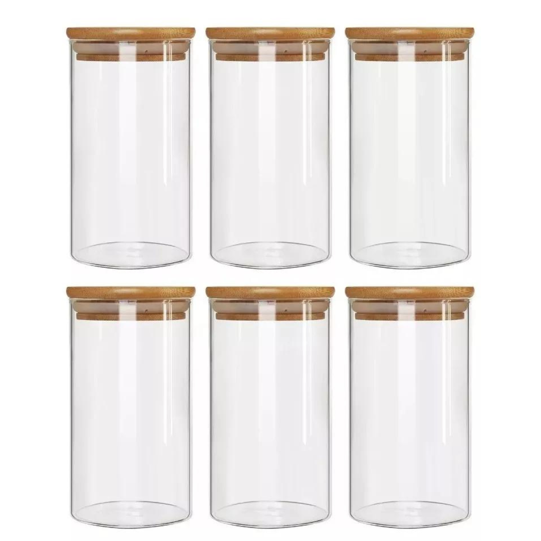 Set 6 Frascos Para Condimentos Especias Tapa Bambú 350ml