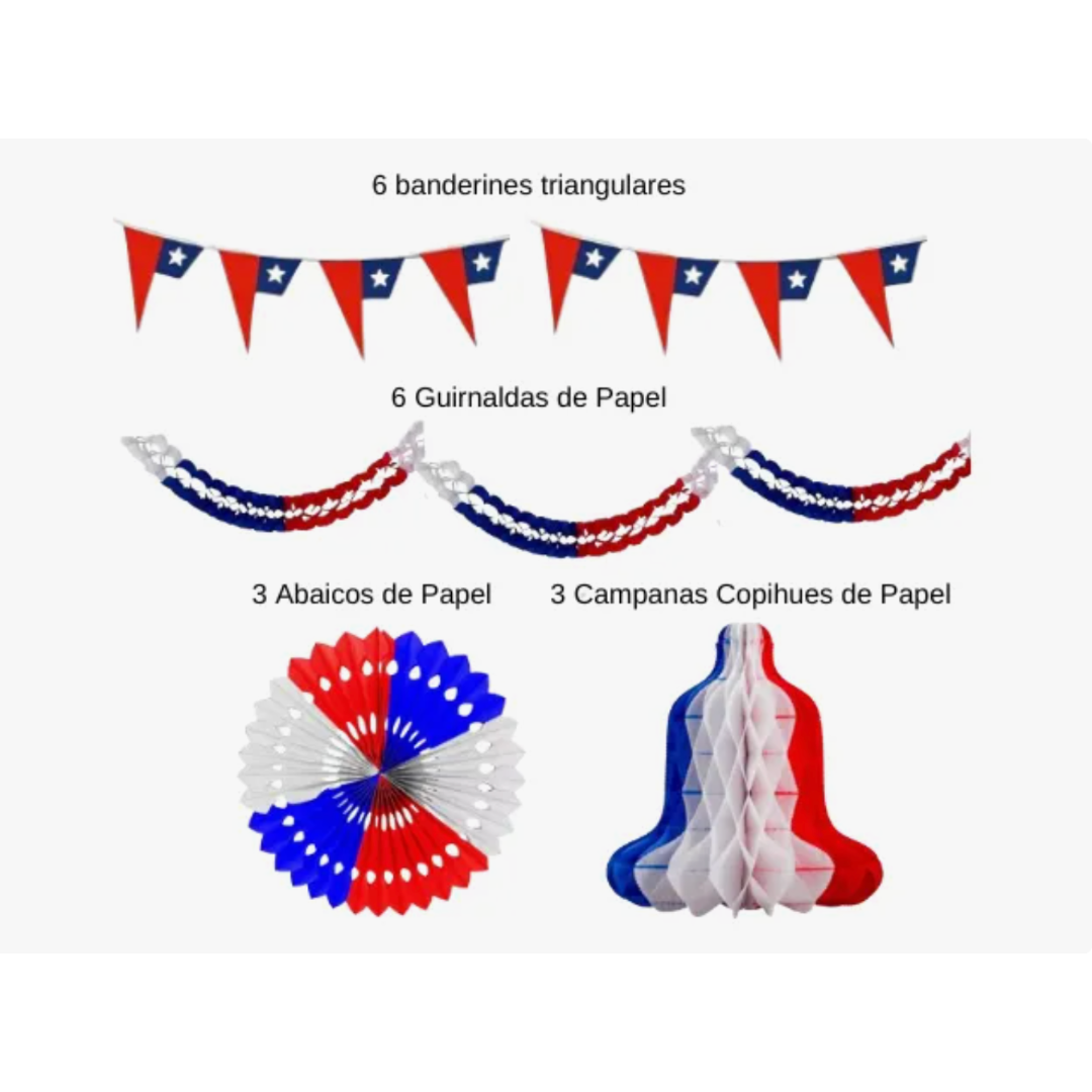 Pack Decorativo Guirnaldas Fechas Patrias Chile