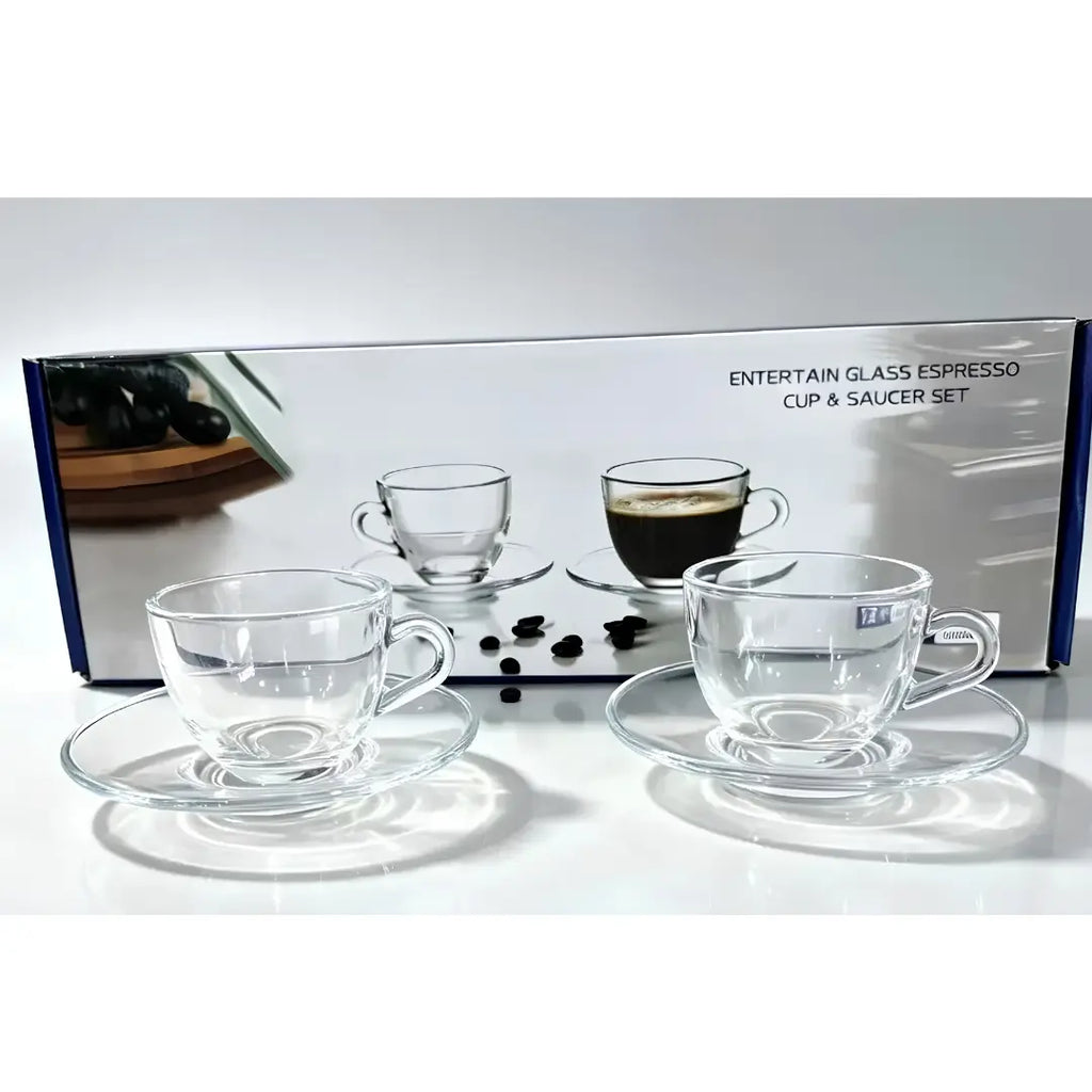 Set 6 Tazas Espresso Vidrio con Platillos 80ml | Estilo Barista