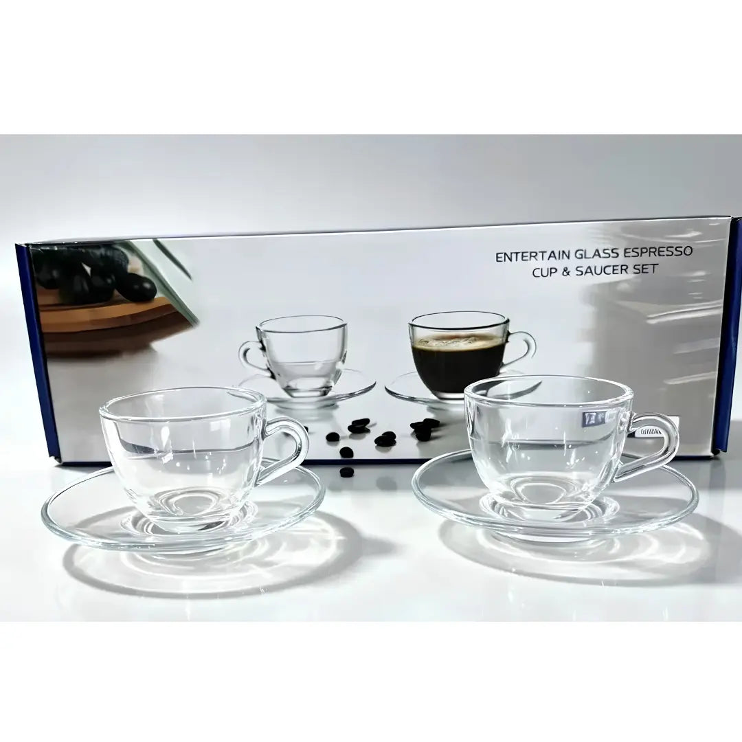 Set 6 Tazas Espresso Vidrio con Platillos 80ml | Estilo Barista