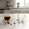 Set 6 Tazas Espresso Vidrio con Platillos 80ml | Estilo Barista