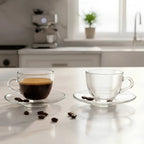 Set 6 Tazas Espresso Vidrio con Platillos 80ml | Estilo Barista